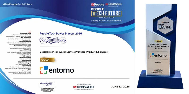BusinessWorld People Tech Future Awards 2026 gold certificate and trophy awarded to entomo