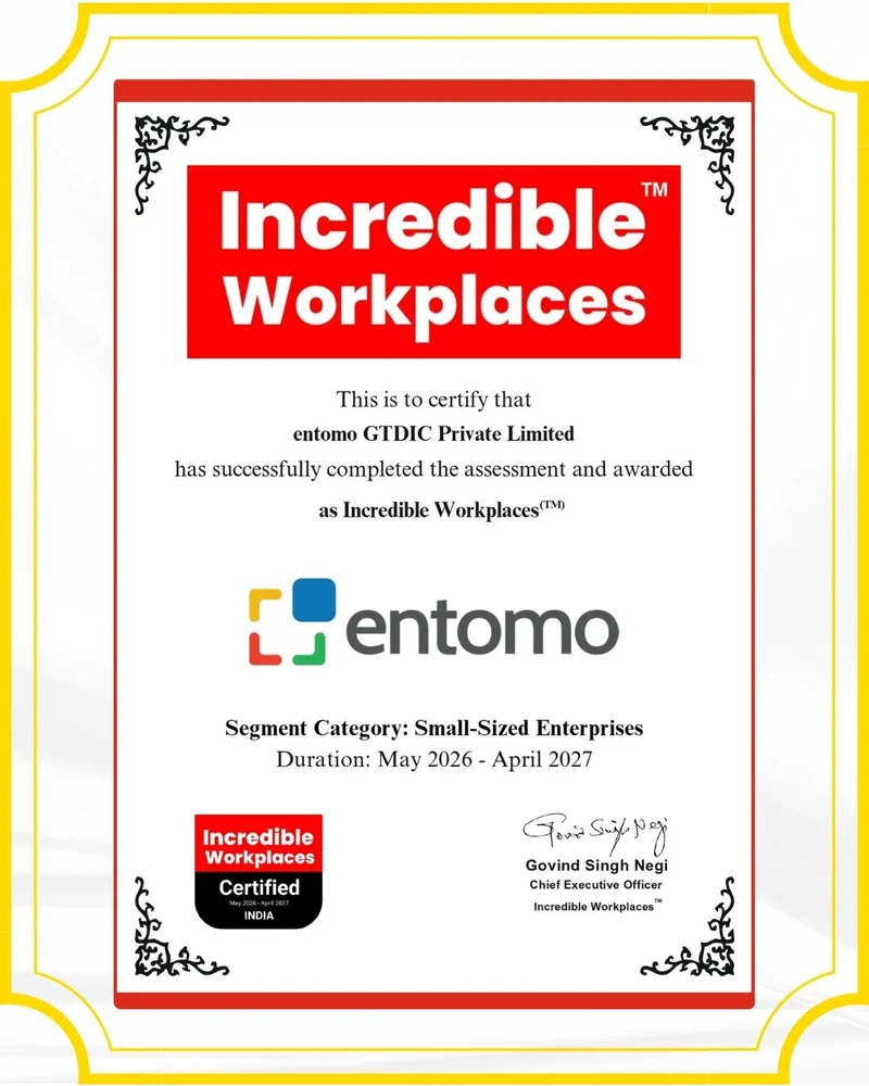 Incredible Workplaces certification awarded to entomo for 2026 to 2027