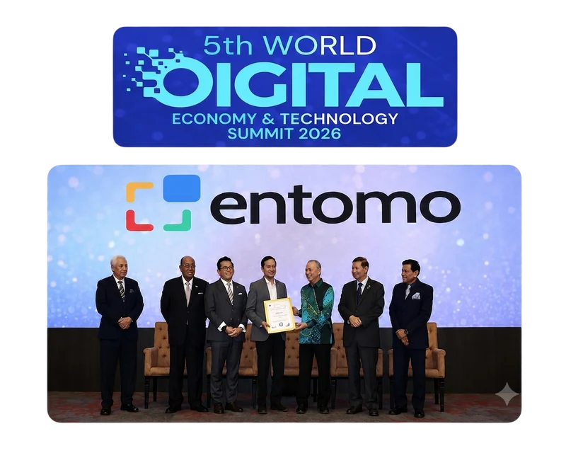 entomo receiving the World Technology Innovation Award on stage