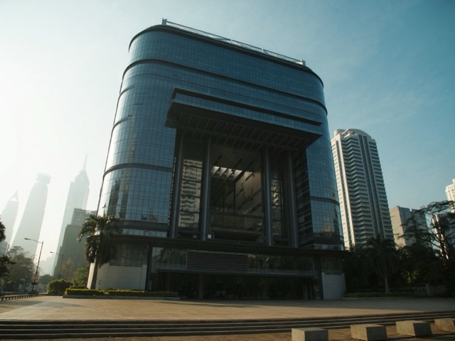 modern insurance company office building in Jakarta, Indonesia in the morning
