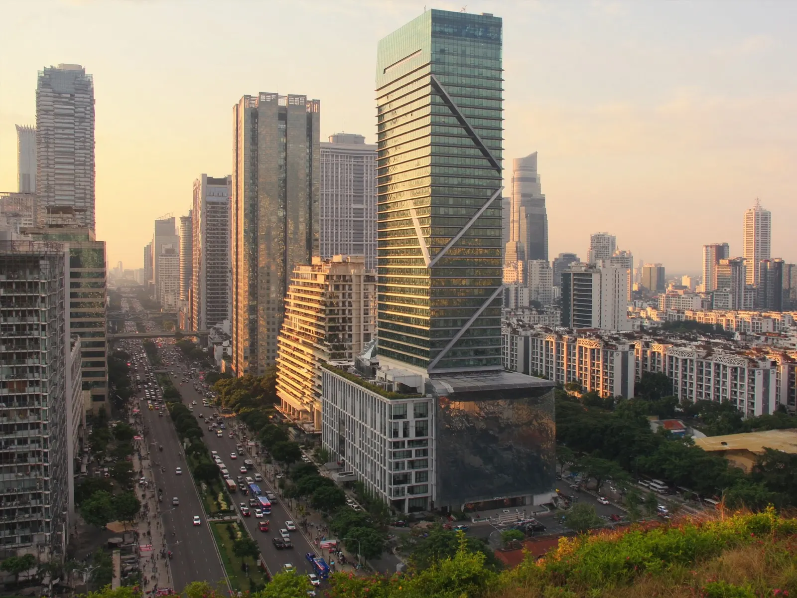 Jakarta central business district at golden hour