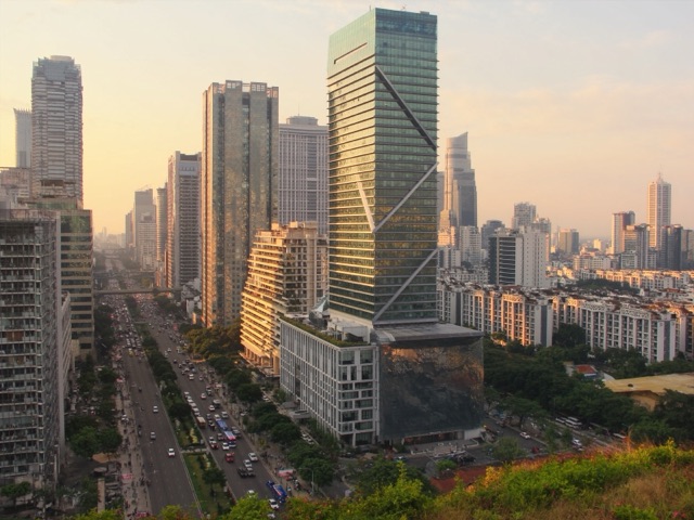 Jakarta central business district at golden hour