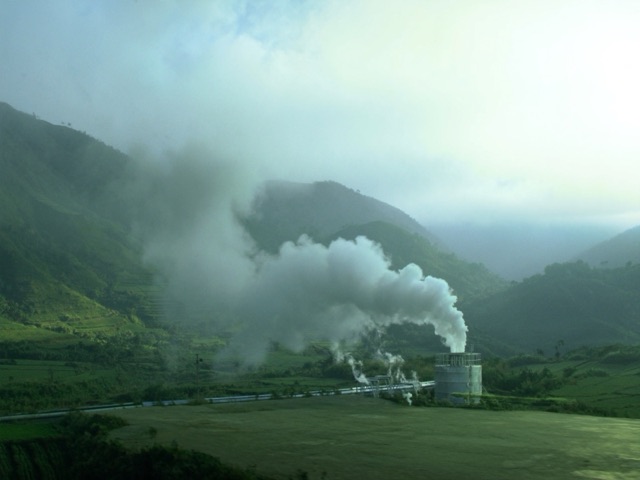 geothermal wellhead site on the Dieng plateau, Indonesia