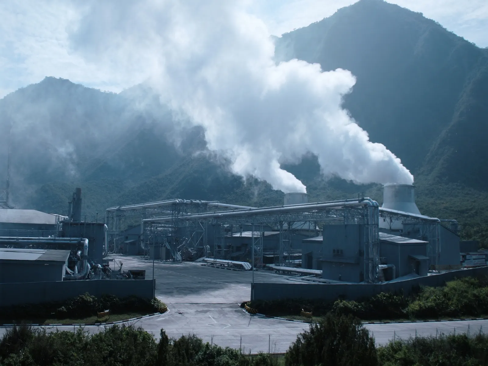geothermal power plant in the volcanic highlands of Java, Indonesia